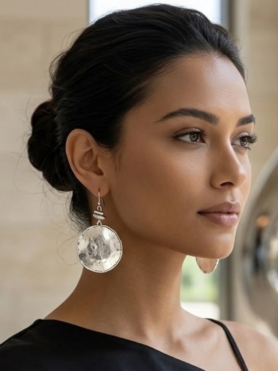 Big Jewelry Co Jewelry - Hammered Silver Disc Drop Earrings for Women